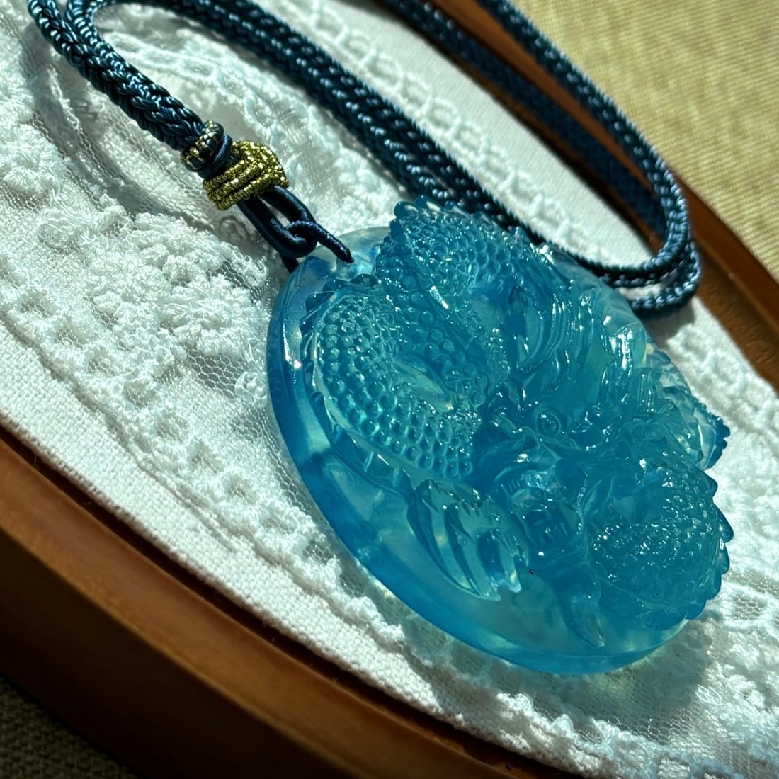 Aquamarine Hand-Carved Dragon Pendant with Certificate - 4