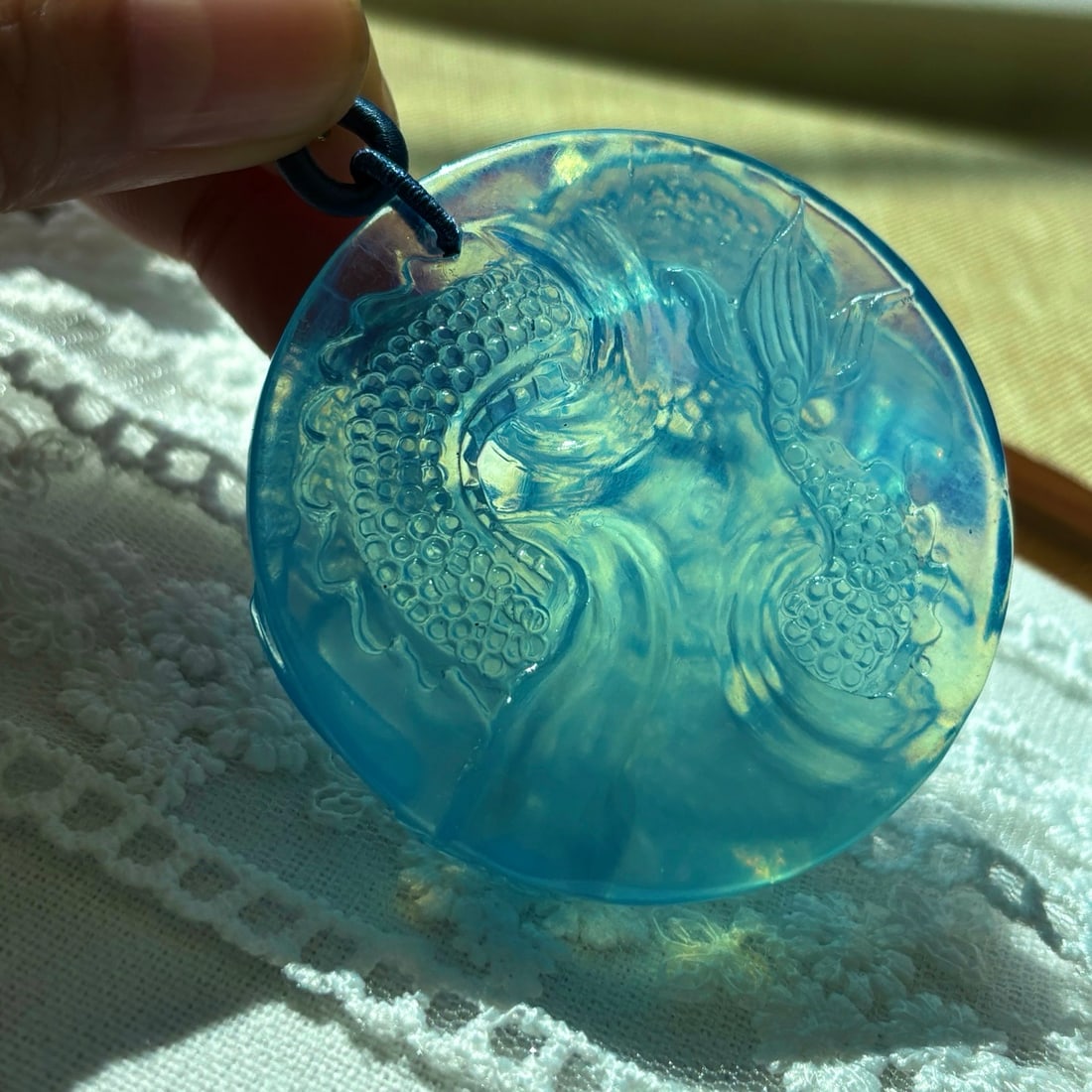 Aquamarine Hand-Carved Dragon Pendant with Certificate - 6