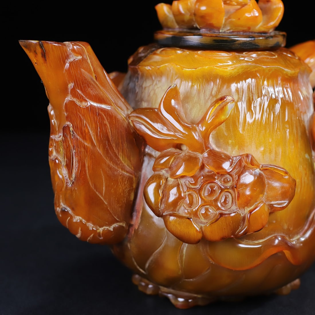 Ox Horn Hand-Carved Lotus Teapot - 3