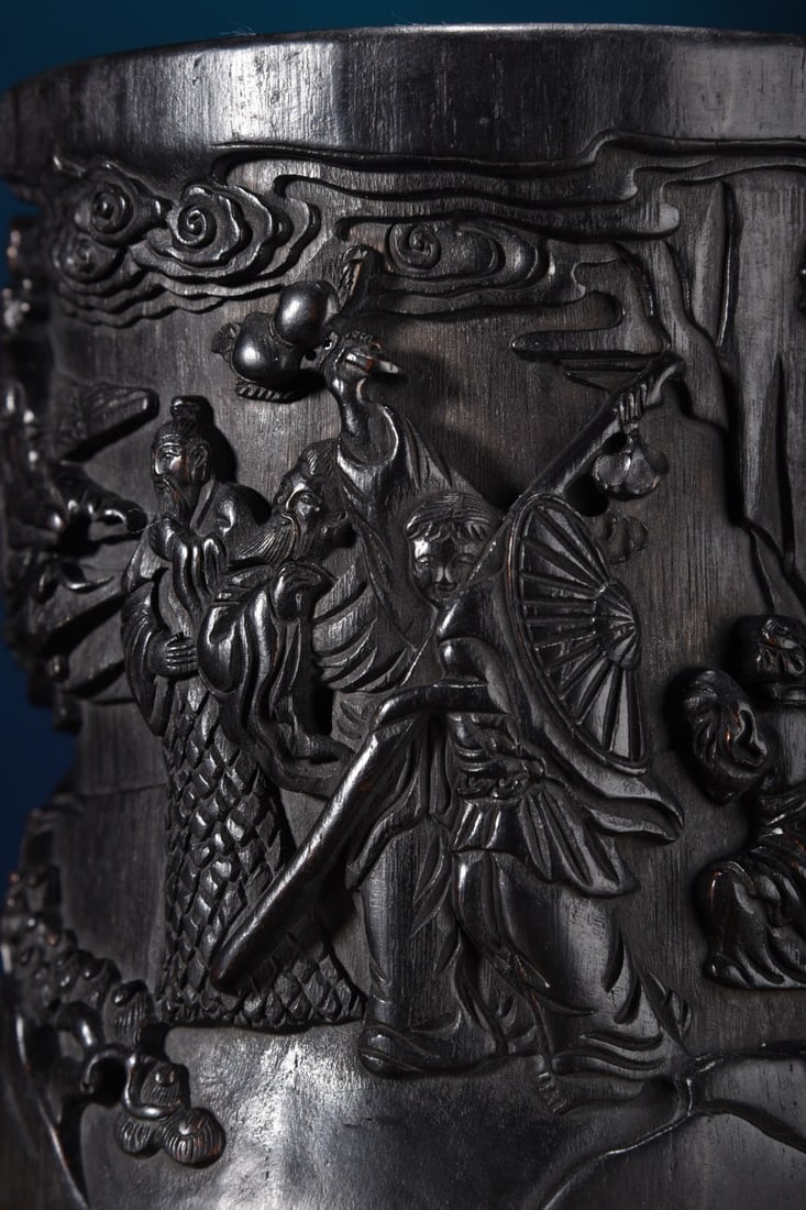 Wood Hand-Carved Figure Brush Pot - 2