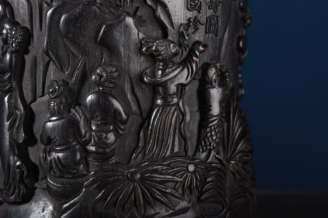 Wood Hand-Carved Figure Brush Pot - 5