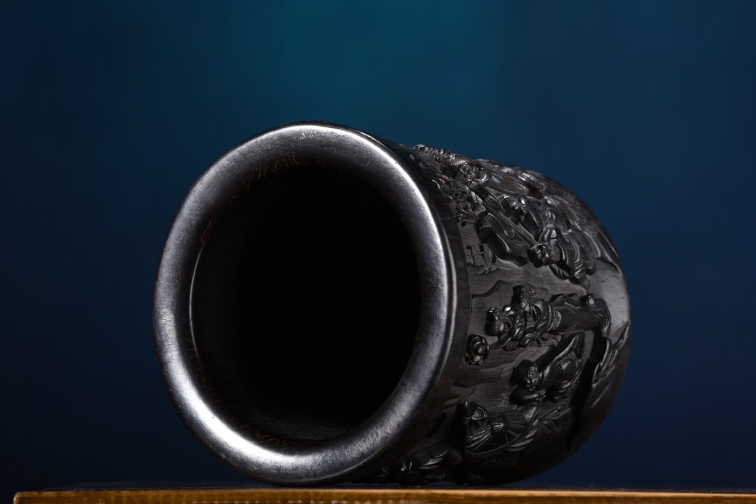 Wood Hand-Carved Figure Brush Pot - 8