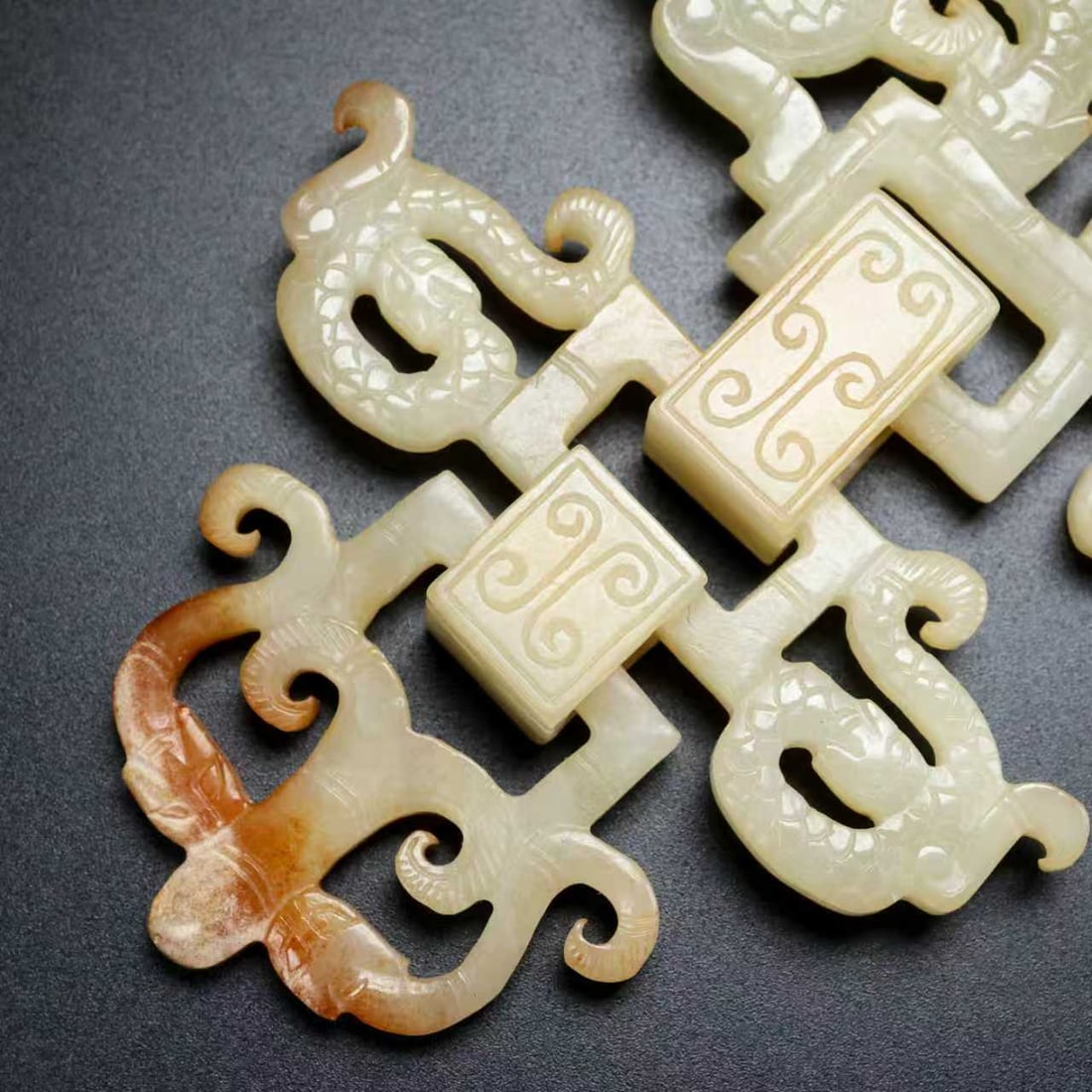 Openwork Hetian Jade Dragon Bi Statue - 3