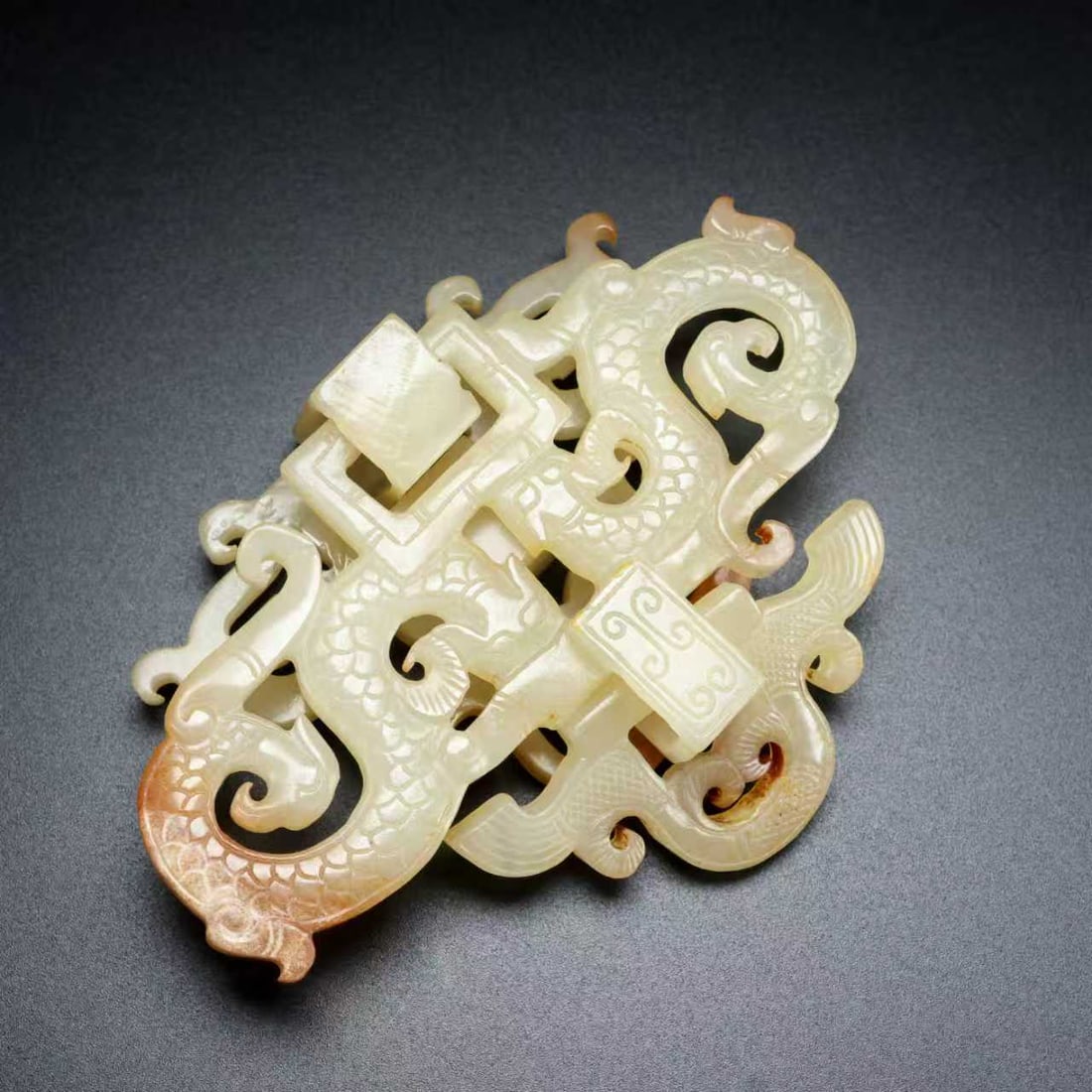 Openwork Hetian Jade Dragon Bi Statue - 5