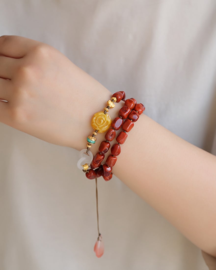 Hand knitting Nanhong Agate,Beeswax Necklace,Hand Chain - 2