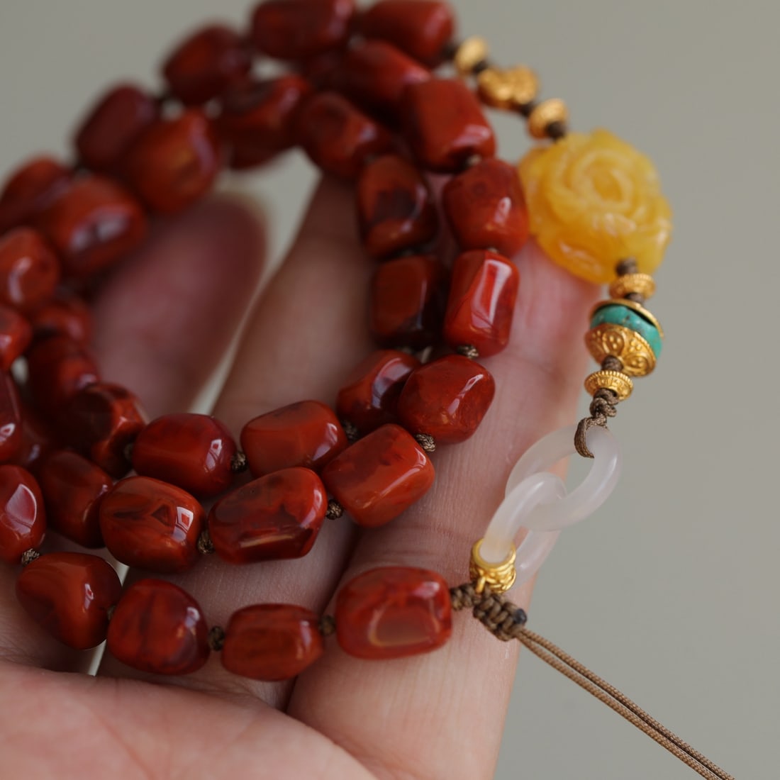 Hand knitting Nanhong Agate,Beeswax Necklace,Hand Chain - 4