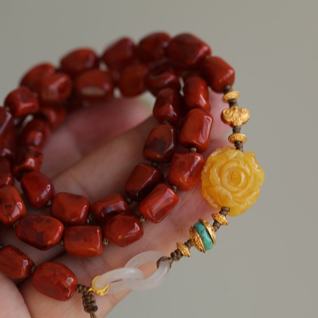 Hand knitting Nanhong Agate,Beeswax Necklace,Hand Chain - 5