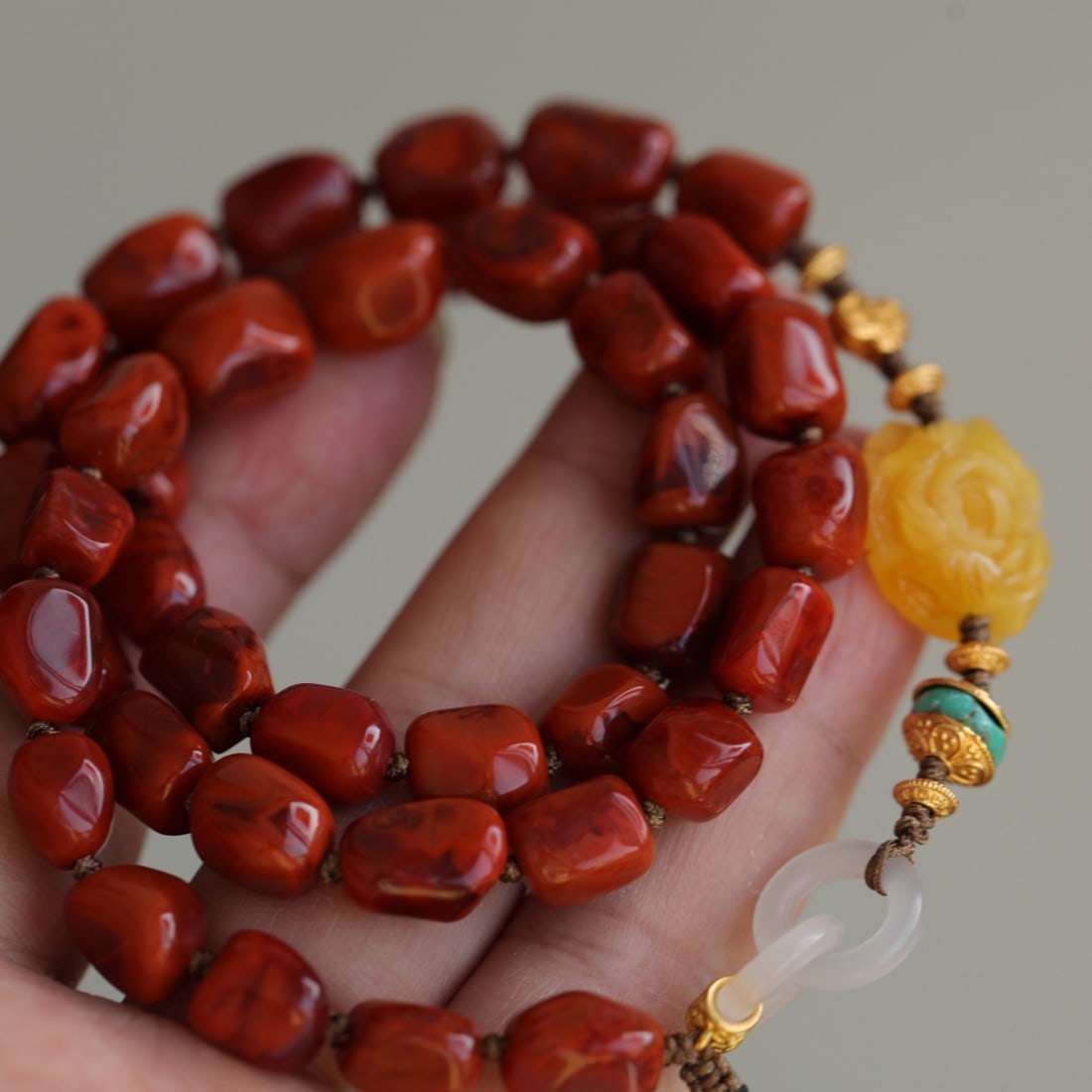 Hand knitting Nanhong Agate,Beeswax Necklace,Hand Chain - 6