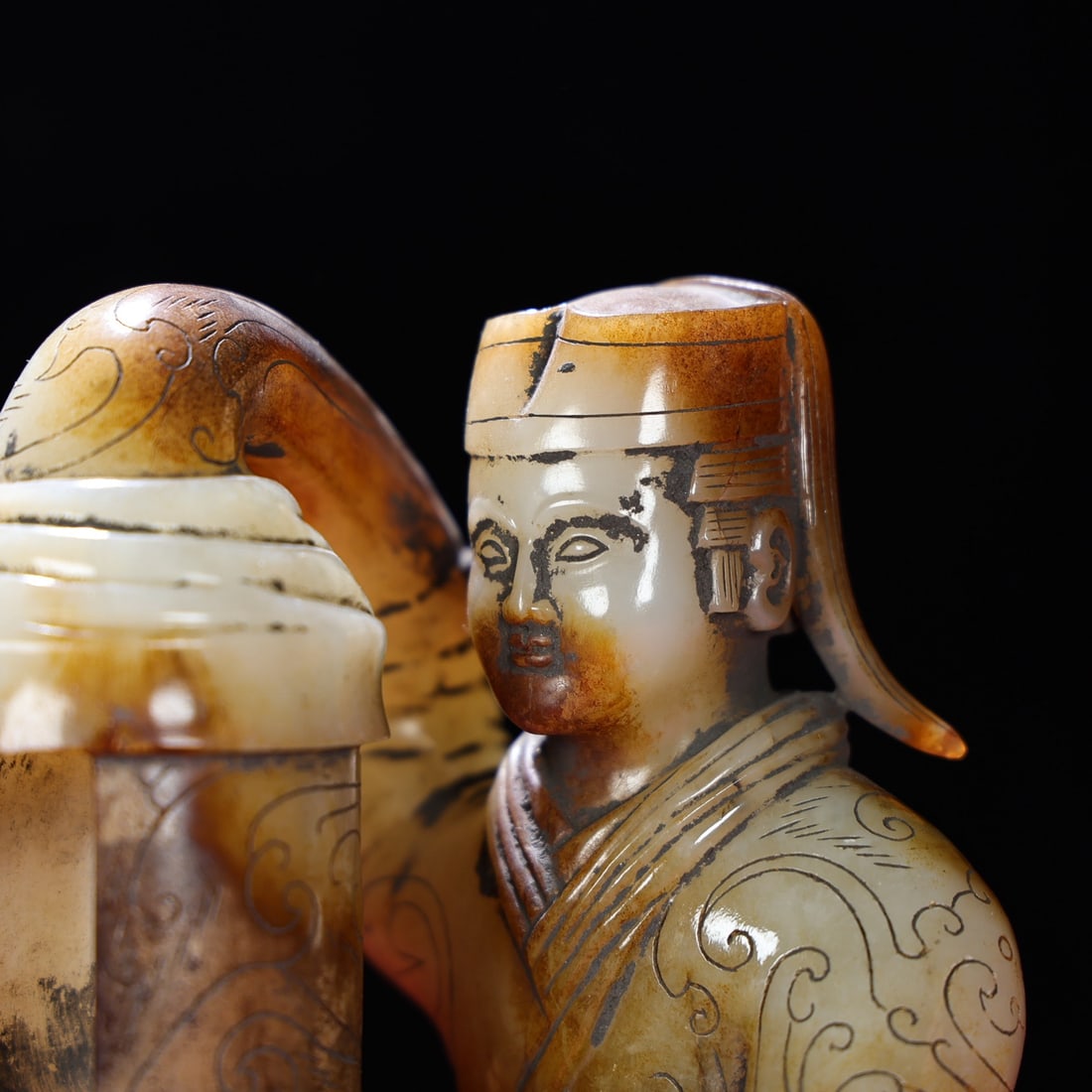 Hetian Jade Figure Statue - Palace lantern,Old - 2