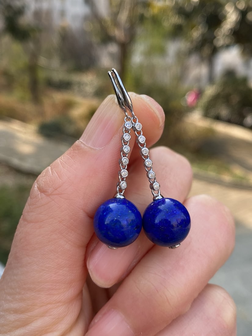 S925 Silver Inlay Lapis lazuli Earrings - 5