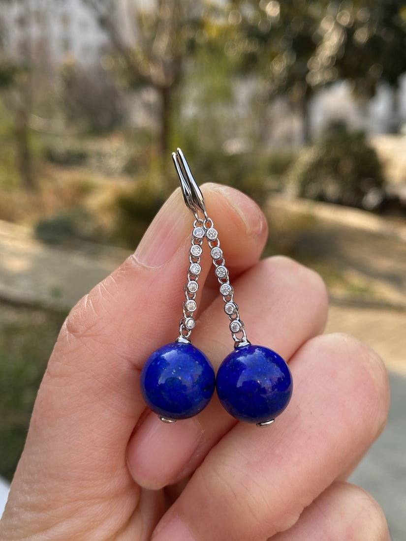 S925 Silver Inlay Lapis lazuli Earrings - 6