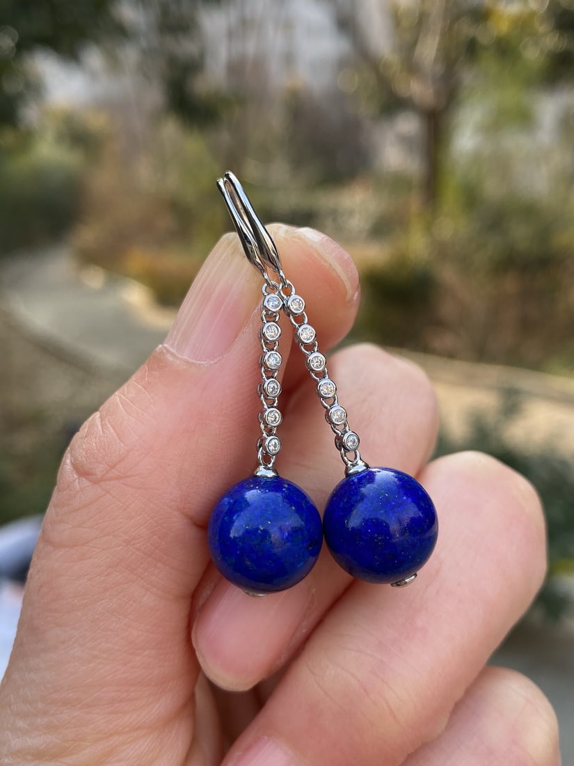S925 Silver Inlay Lapis lazuli Earrings - 7