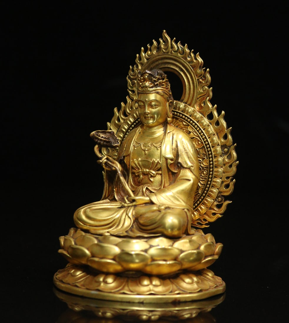 Gilt Gold Bronze Kwan-yin Statue - 2
