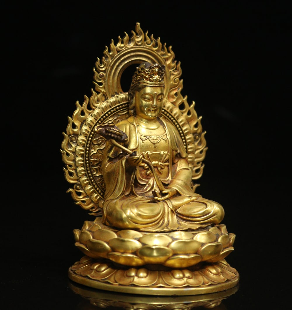 Gilt Gold Bronze Kwan-yin Statue - 6