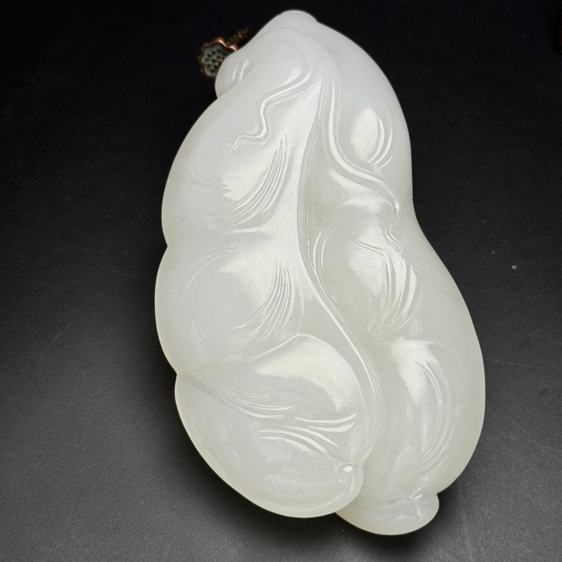 White Hetian Jade Hand-Carved Bean Pendant/Statue - 2