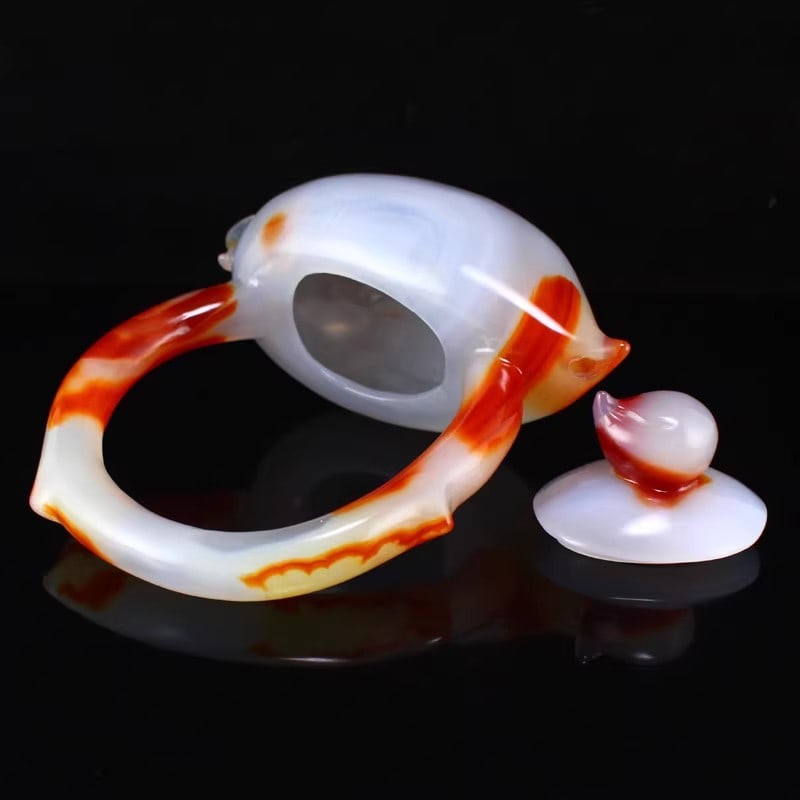 Agate Handle Peach Teapot with Certificate - 2