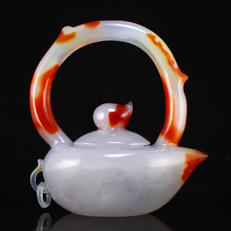 Agate Handle Peach Teapot with Certificate - 3