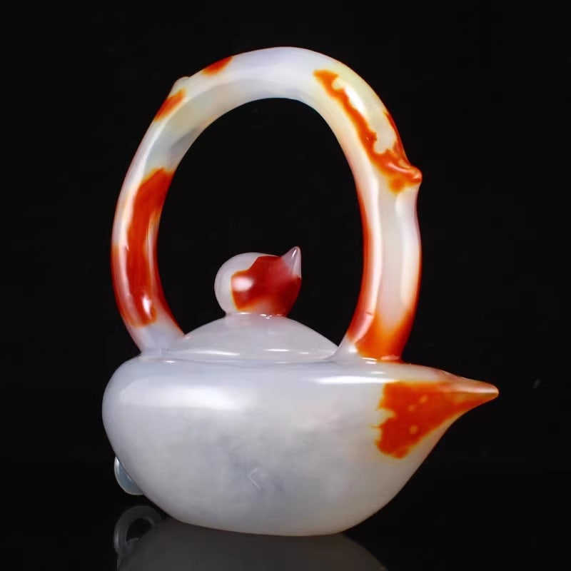 Agate Handle Peach Teapot with Certificate - 5
