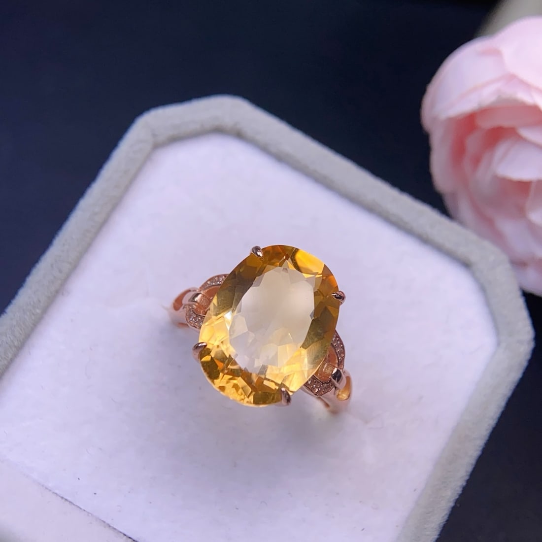 S925 Silver Inlay Yellow Crystal Ring,Adjustable size - 2