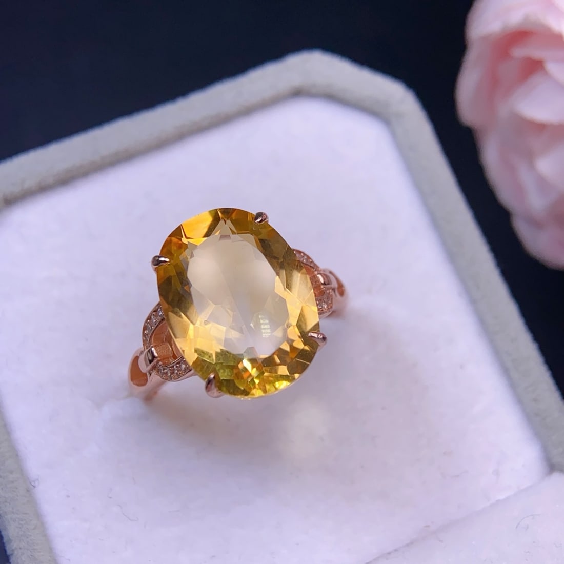 S925 Silver Inlay Yellow Crystal Ring,Adjustable size - 3