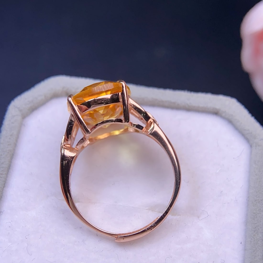 S925 Silver Inlay Yellow Crystal Ring,Adjustable size - 4