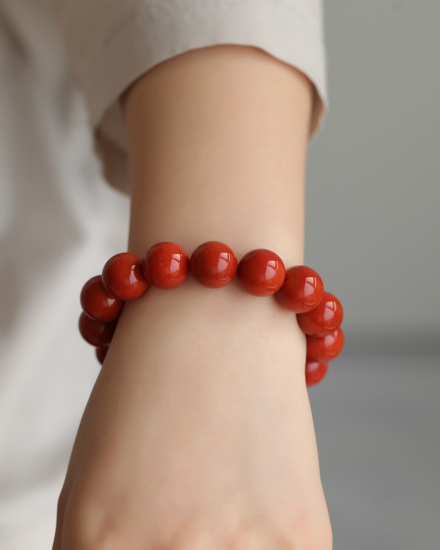 14.5mm Nanhong Agate Beads Bracelet - 2