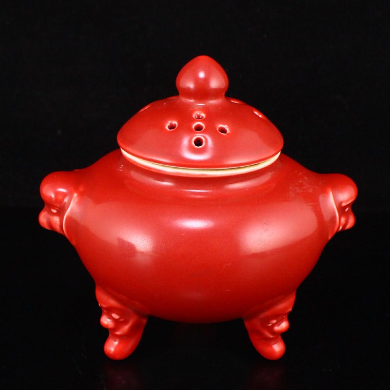 Red Glaze Porcelain Incense Burner - 2
