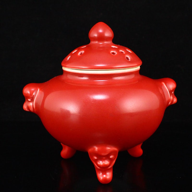 Red Glaze Porcelain Incense Burner - 5