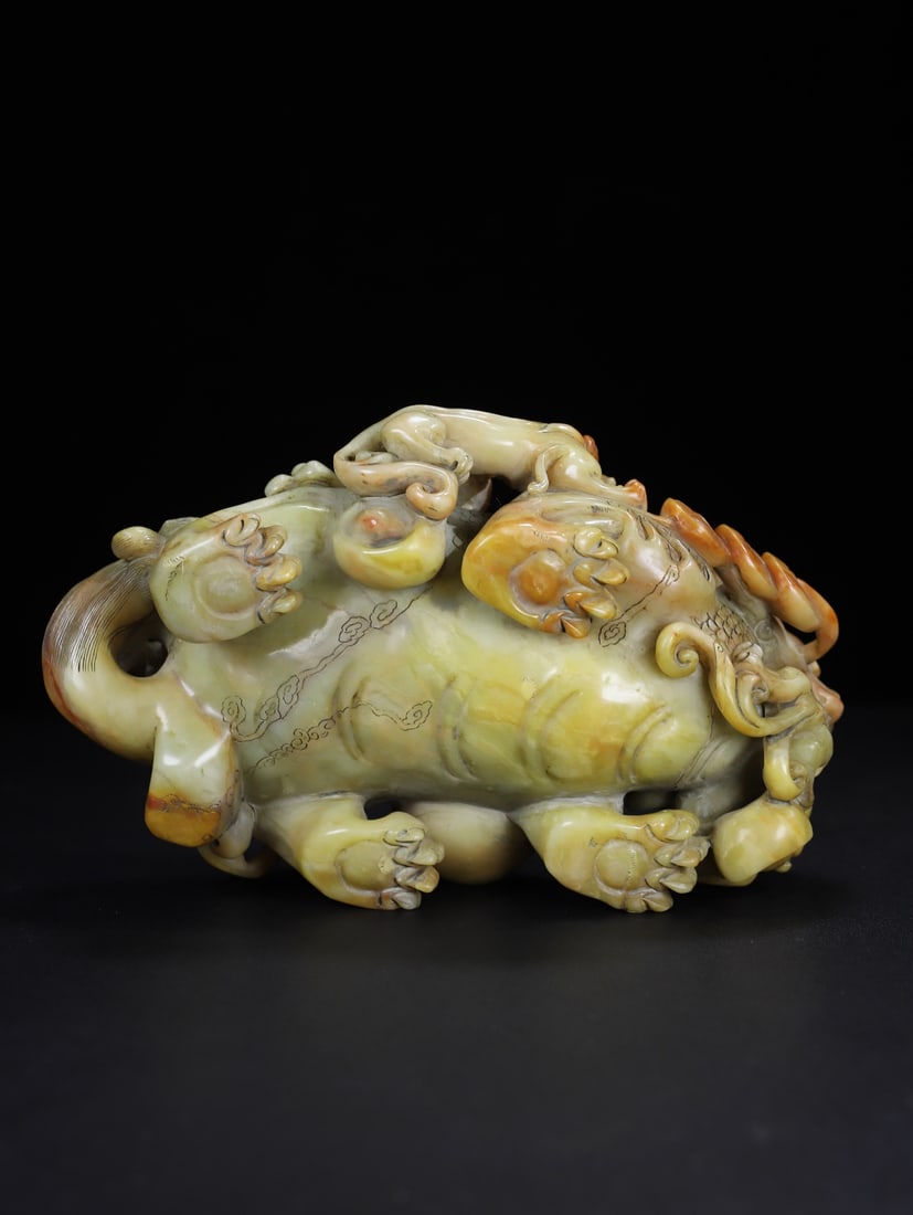 Shoushan Soapstone Hand-Carved Fortune Lion,Chi Dragon Statue - 10