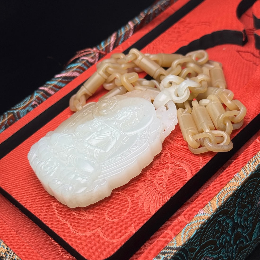 Hetian Jade Hand-Carved Kwan-yin Pendant w Chain Necklace Carved By One Piece Jade - 4