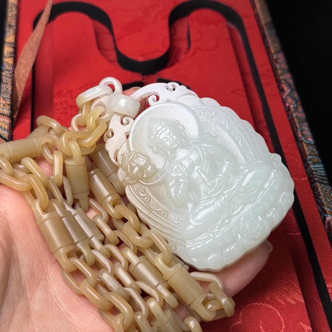 Hetian Jade Hand-Carved Kwan-yin Pendant w Chain Necklace Carved By One Piece Jade - 7