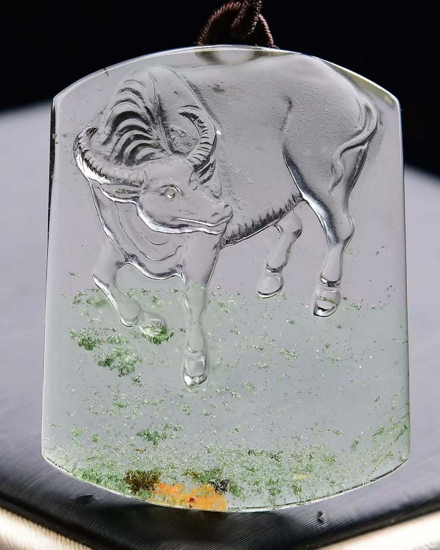 Crystal Hand-Carved Ox Pendant with Certificate - 3