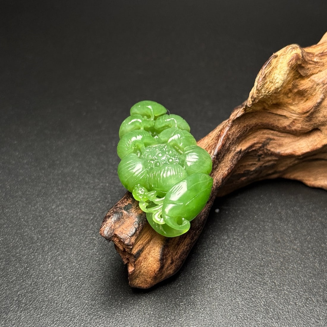 Green Hetian Jade Hand-Carved Lotus Pendant - 7