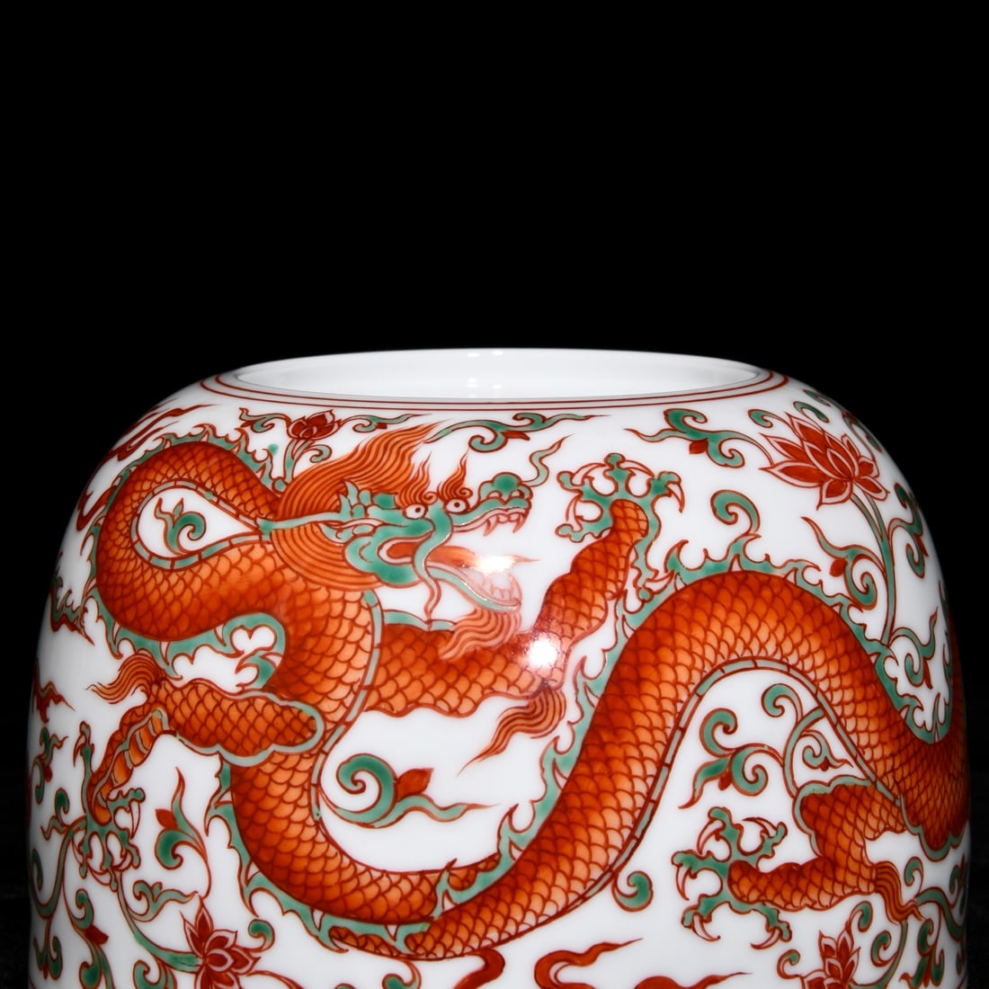 Iron Red Glaze Porcelain Dragon Pot - 7