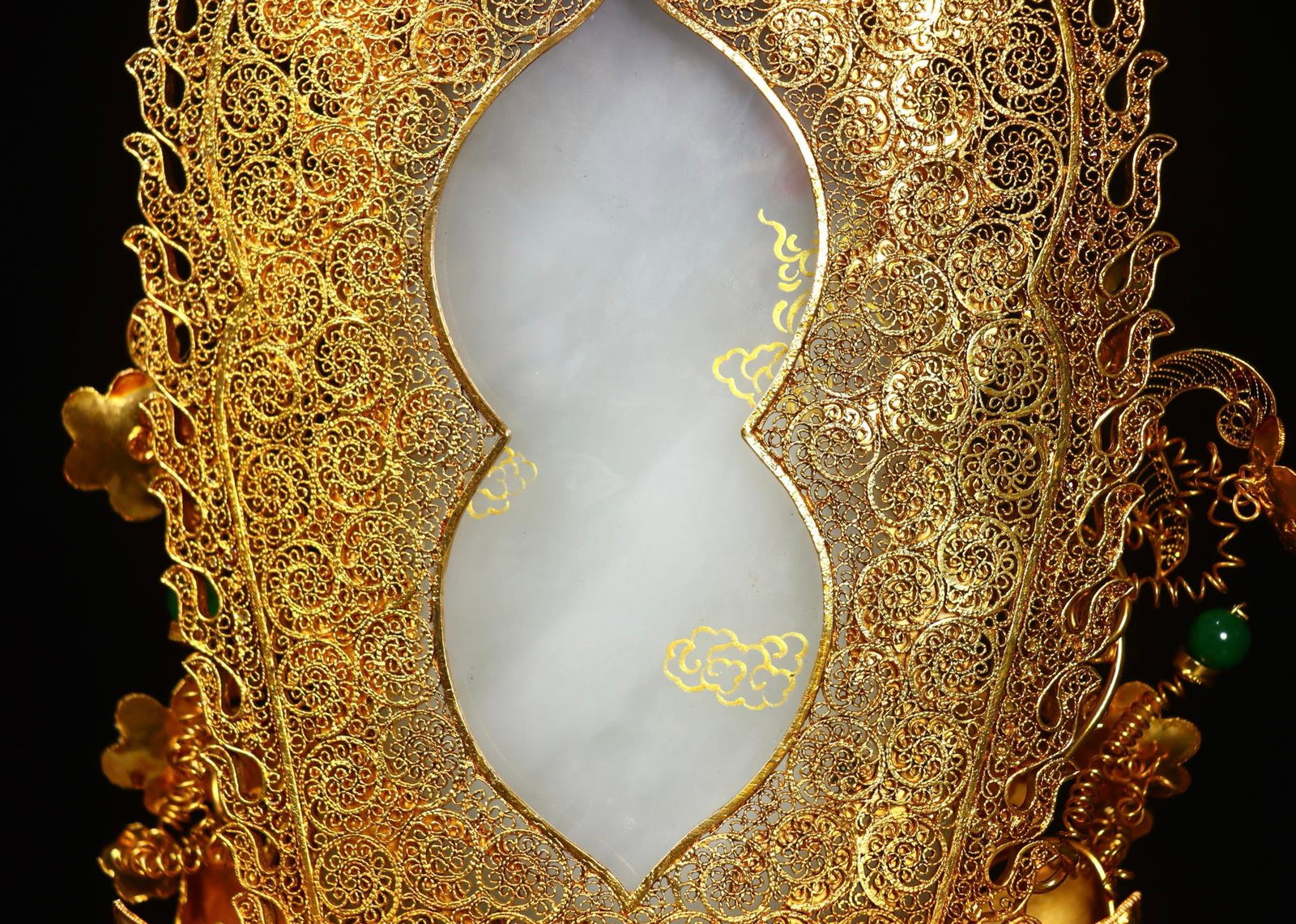 Hetian Jade Hand-Carved Buddha Statue w Gold Wire Enamel Base - 8