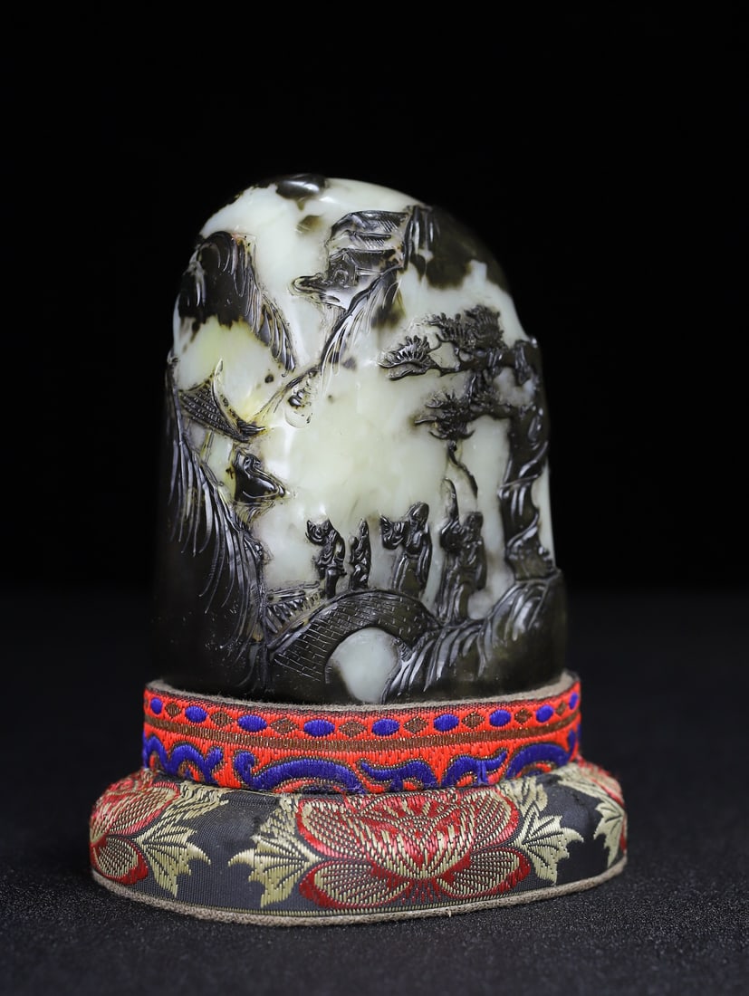 Shoushan Soapstone Hand-Carved Sages Meeting Seal Statue w Box - 2