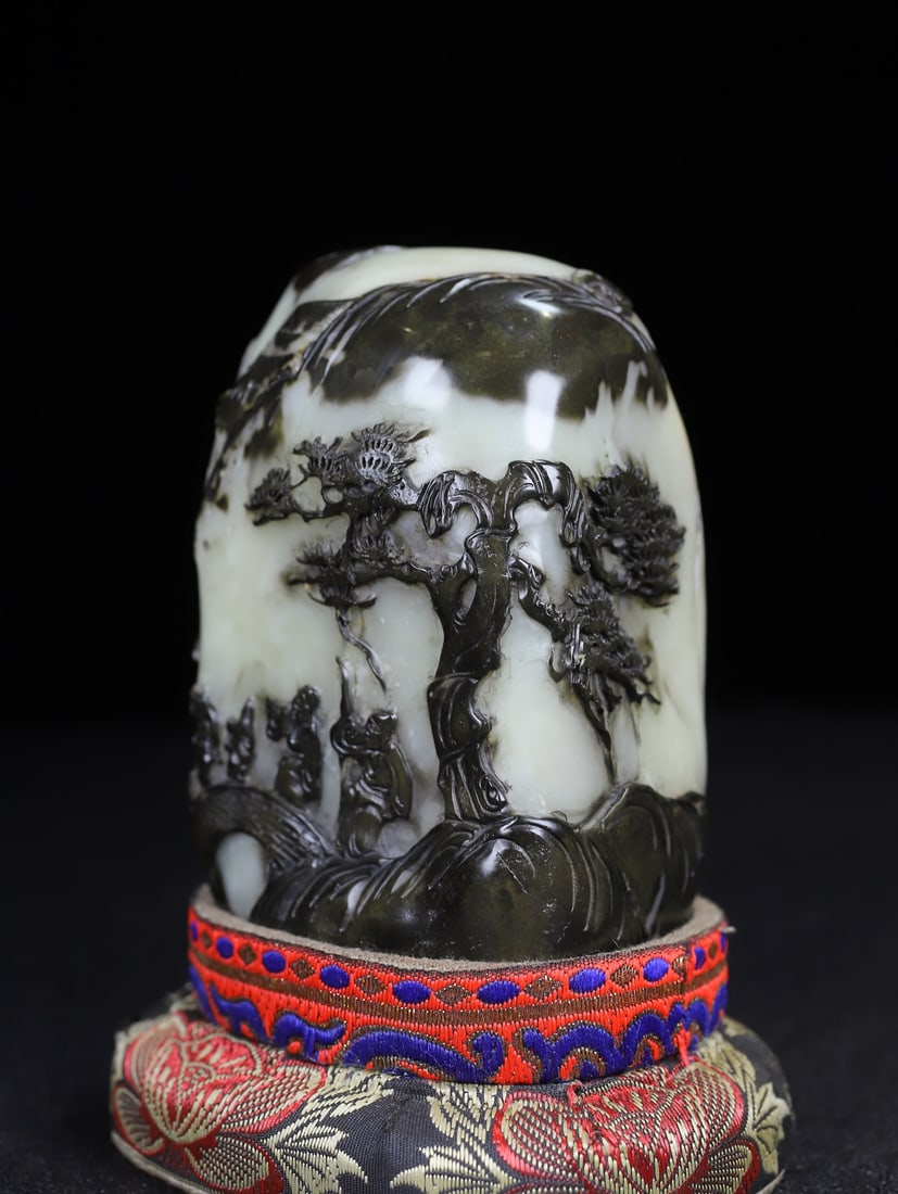 Shoushan Soapstone Hand-Carved Sages Meeting Seal Statue w Box - 3