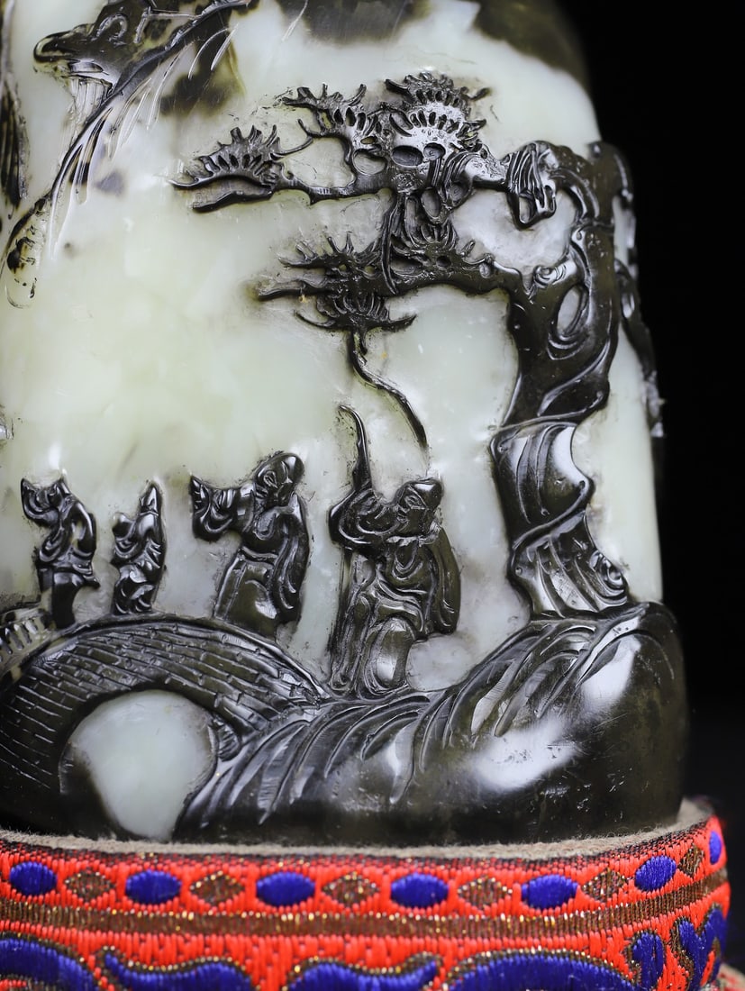 Shoushan Soapstone Hand-Carved Sages Meeting Seal Statue w Box - 5