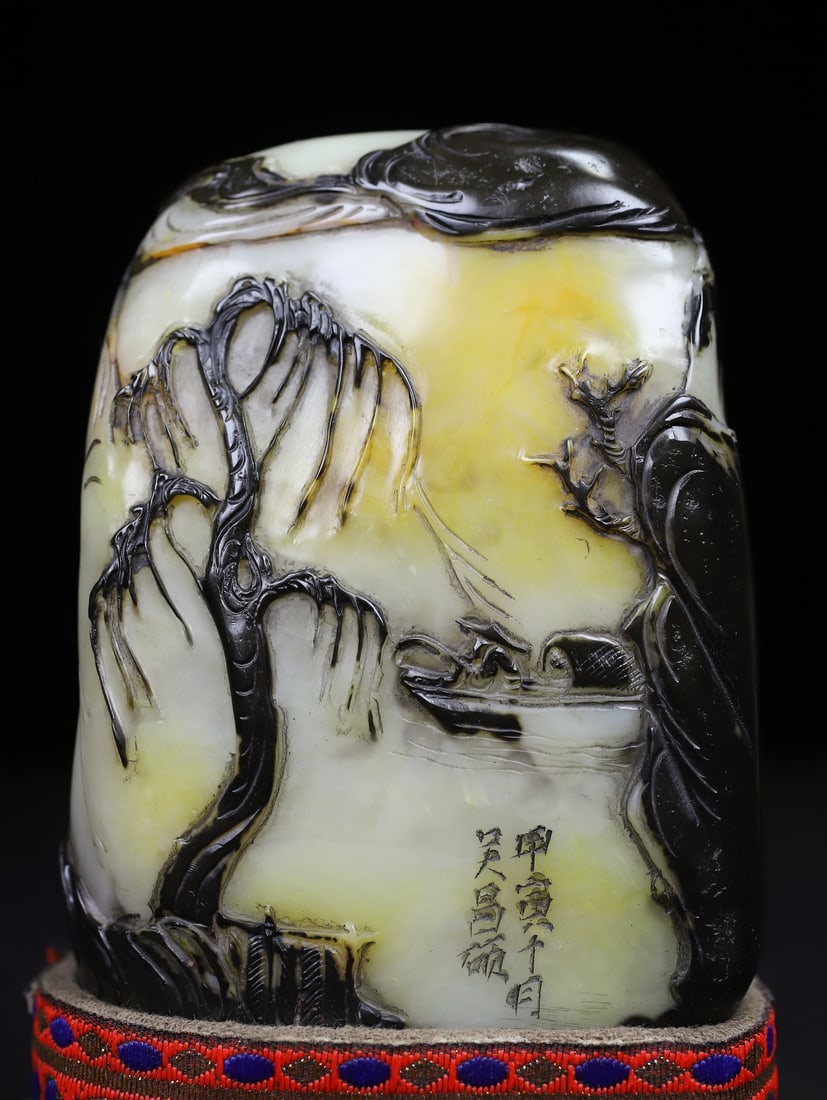 Shoushan Soapstone Hand-Carved Sages Meeting Seal Statue w Box - 7