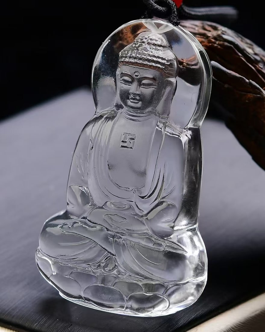 White Crystal Buddha Pendant with Certificate - 2