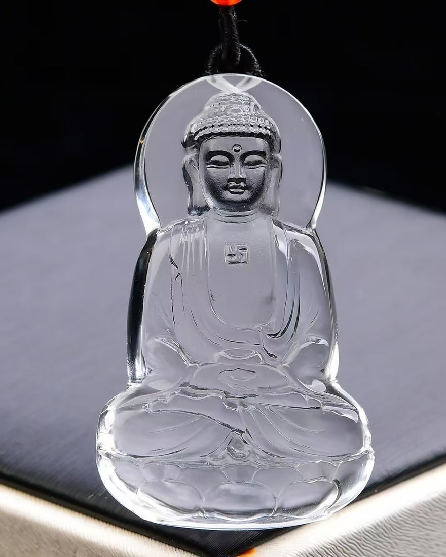 White Crystal Buddha Pendant with Certificate - 3