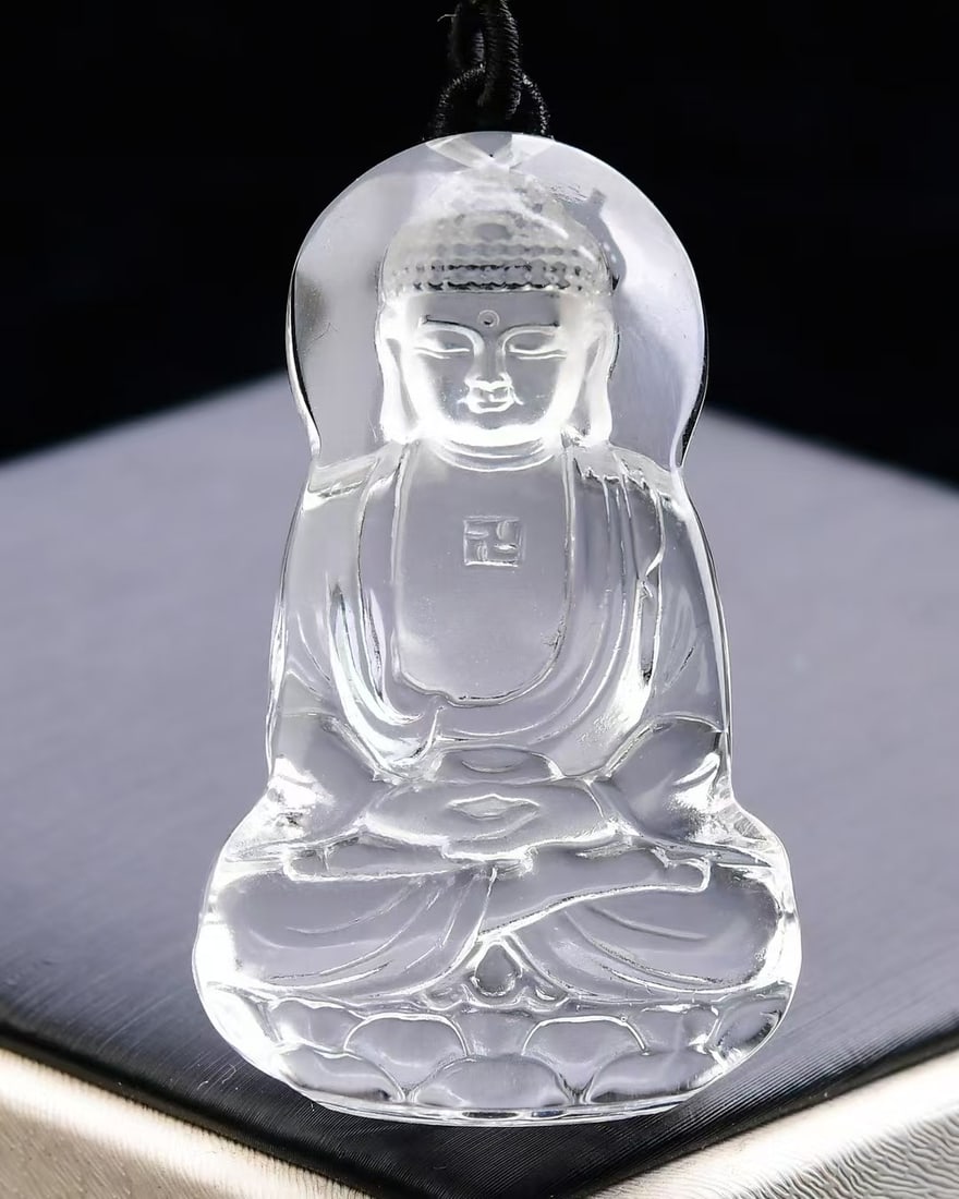 White Crystal Buddha Pendant with Certificate - 4