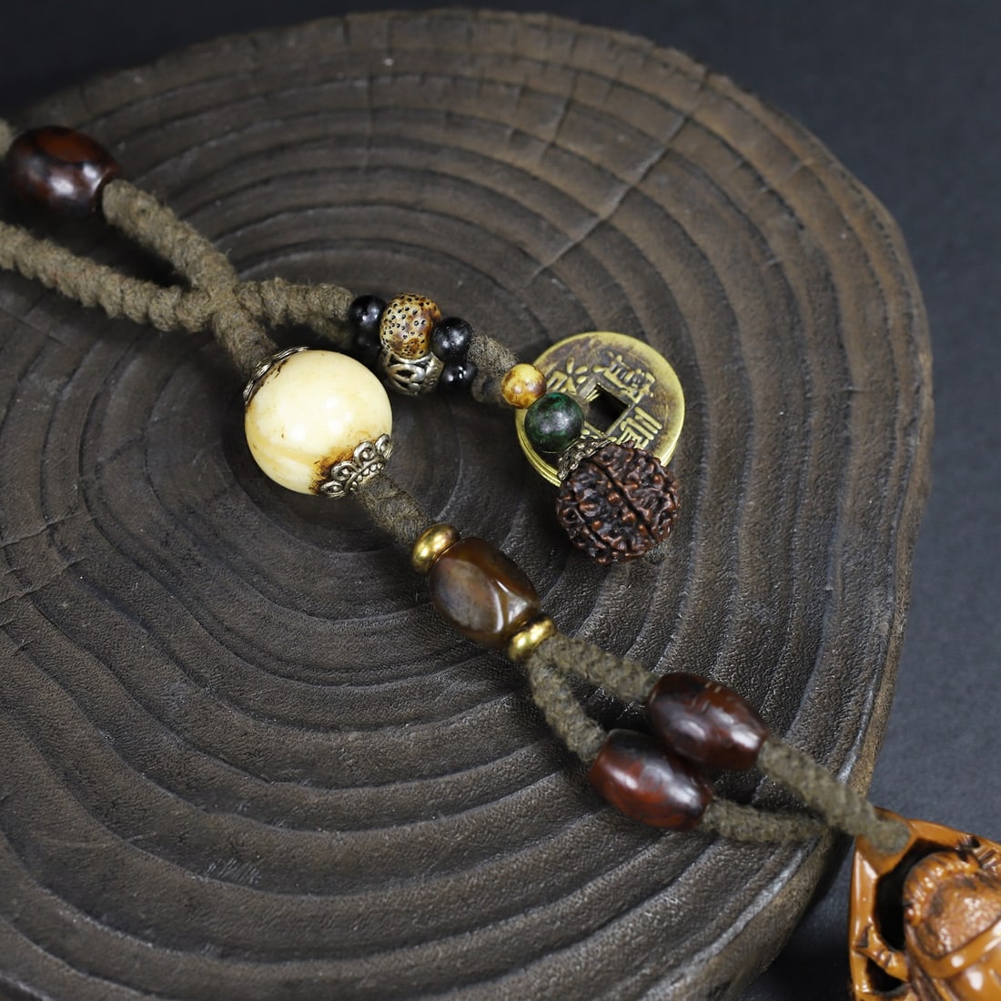 Olive Nut Hand-Carved Cicada Pendant - 2