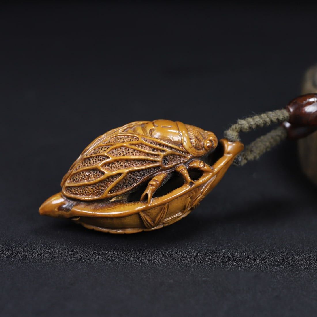 Olive Nut Hand-Carved Cicada Pendant - 7