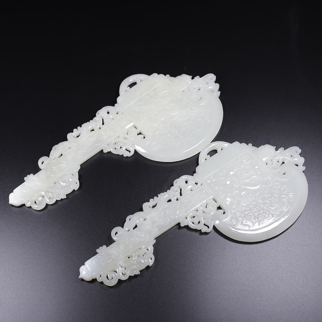 White Hetian Jade Hand-Carved Fortune Dragon Axe Statues - 2