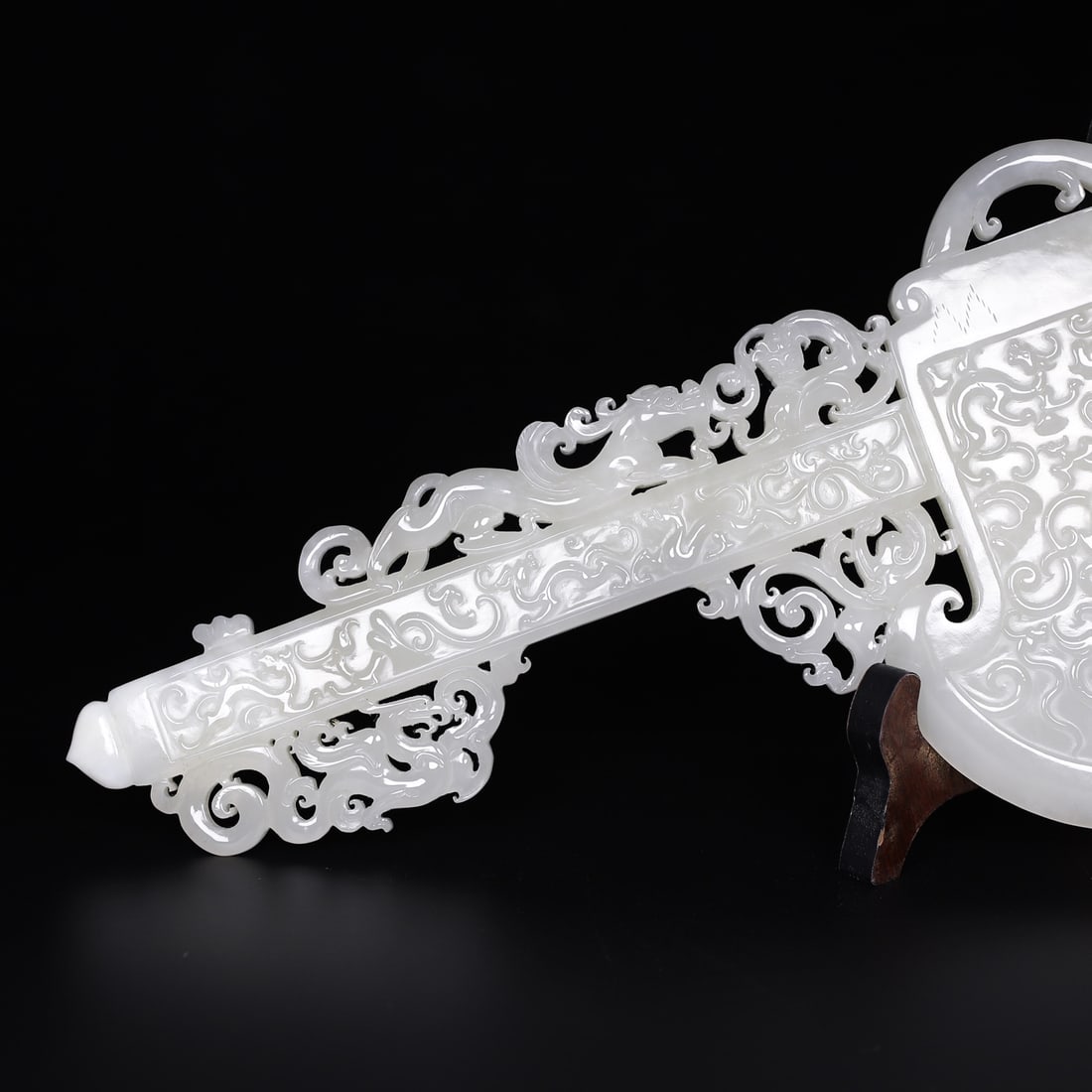 White Hetian Jade Hand-Carved Fortune Dragon Axe Statues - 5