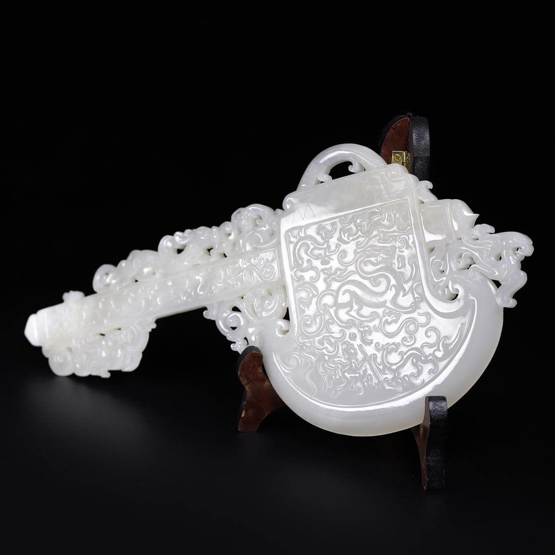 White Hetian Jade Hand-Carved Fortune Dragon Axe Statues - 7