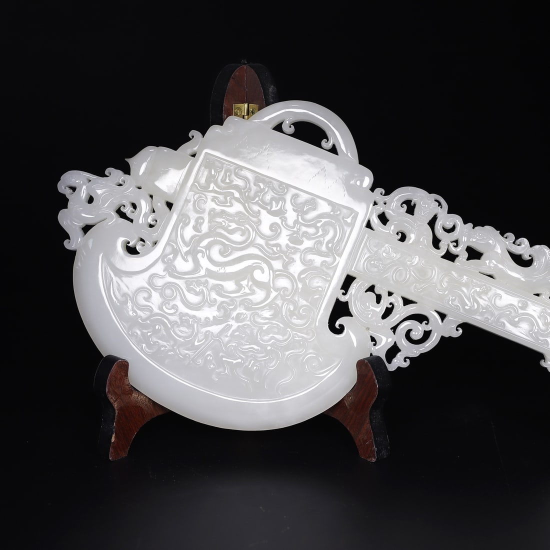 White Hetian Jade Hand-Carved Fortune Dragon Axe Statues - 9