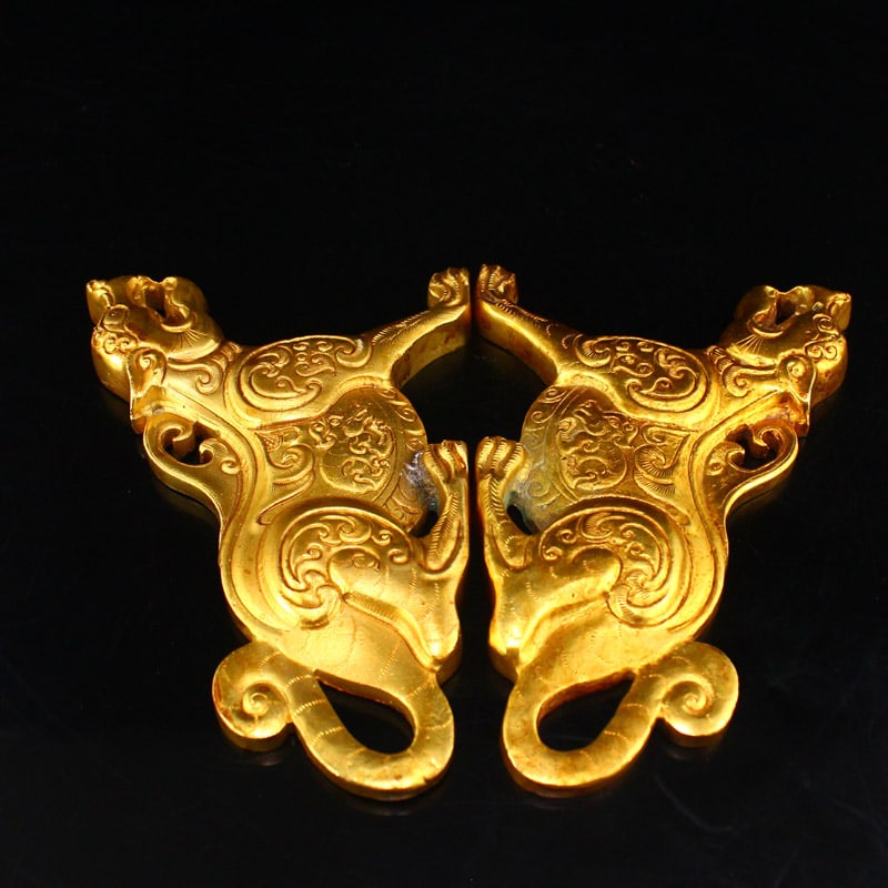 A Pair Gilt Gold Copper Tiger Token - 11