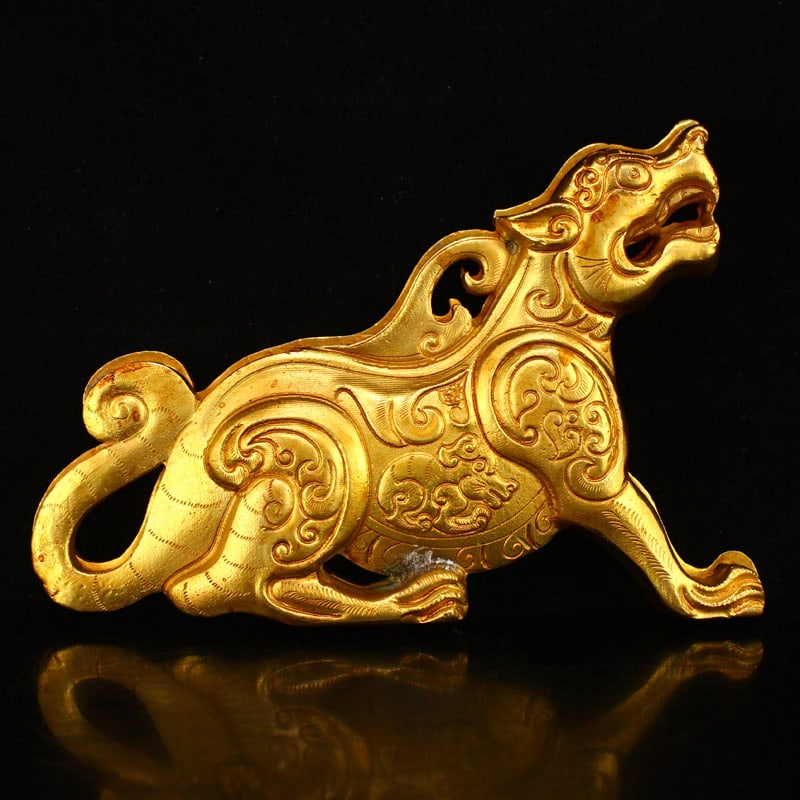 A Pair Gilt Gold Copper Tiger Token - 5
